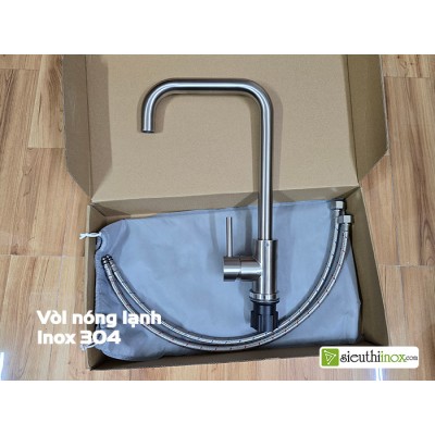 Vòi rửa nóng lạnh inox 304 cổ cứng xoay, CF104 vuông Vòi rửa nóng lạnh inox 304 cổ cứng xoay, CF104 vuông