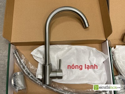 Vòi nóng lạnh inox 304 cổ cứng xoay, KM001