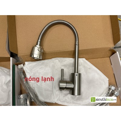 Vòi nóng lạnh inox 304 cổ sun mềm xoay, KM031 Vòi nóng lạnh inox 304 cổ sun mềm xoay, KM031