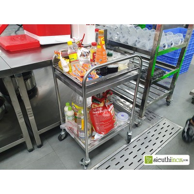 Xe đẩy inox 2 tầng để gia vị, 500x400
