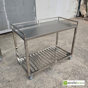 Kệ inox 2 tầng có bánh xe, để đồ đa năng nhiều kích cỡ