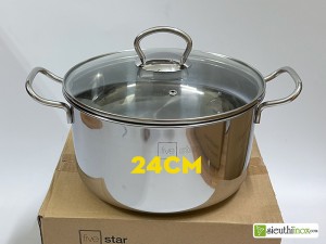 Nồi inox 3 đáy 24cm, Fivestar, inox 430 nắp kính