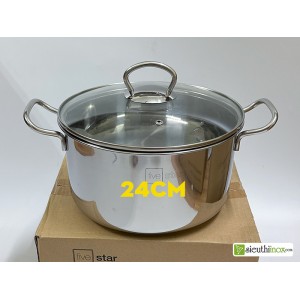 Nồi inox 3 đáy 24cm, Fivestar, inox 430 nắp kính