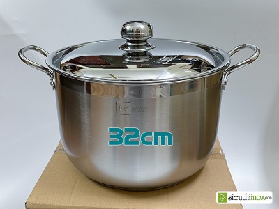 Nồi luộc gà inox 3 đáy 32cm, Fivestar, inox 430, bếp từ