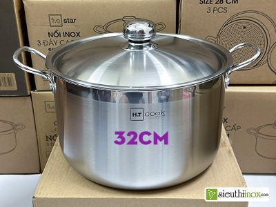 Nồi inox 1 đáy 32cm HT cook dùng làm nồi hầm, nồi luộc gà