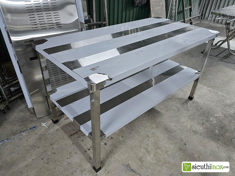 Bàn inox 2 tầng góc bo tròn