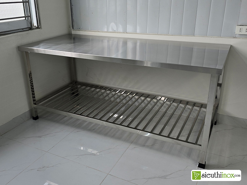 Bàn soạn chia inox 2 tầng  có giá nan
