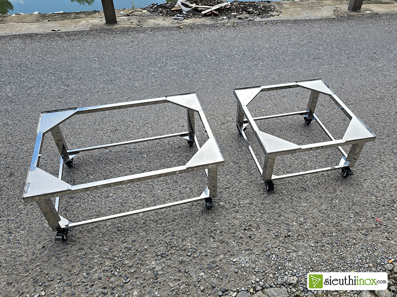 chân kê tủ lạnh inox có bánh xe