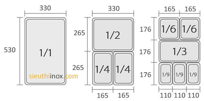 Kích thước khay đựng thực phẩm, đồ ăn