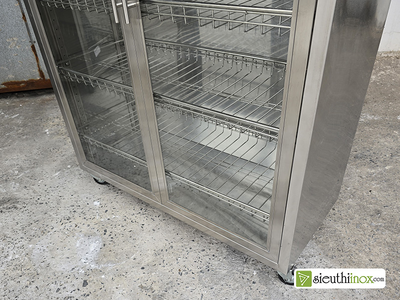 tủ bát inox cánh kính có bánh xe