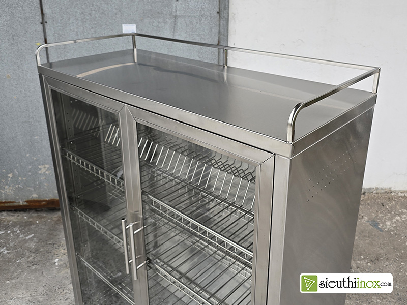 tủ bát inox cánh kính có bánh xe