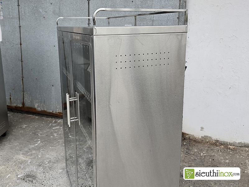 tủ bát inox cánh kính có bánh xe