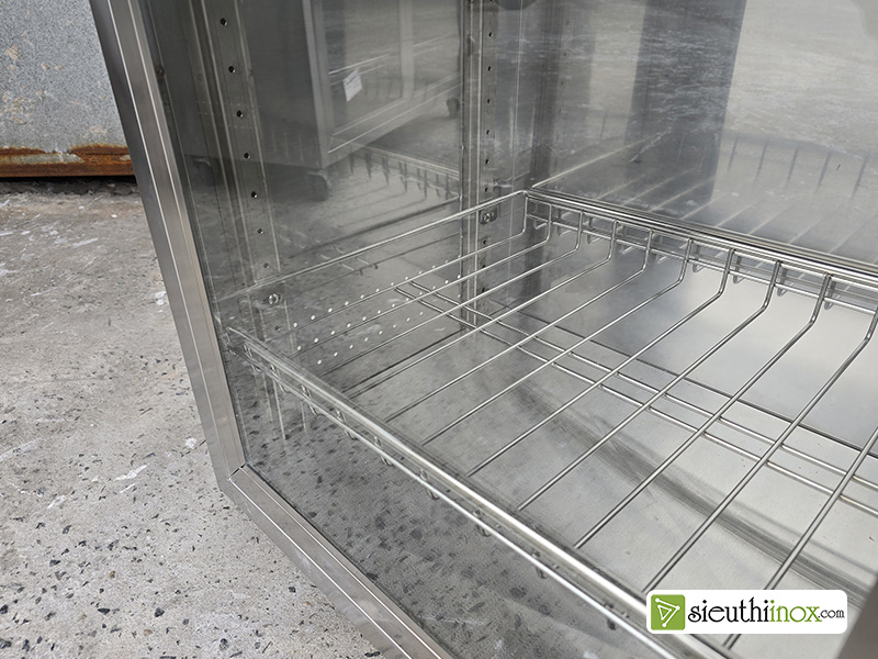 tủ bát inox cánh kính có bánh xe