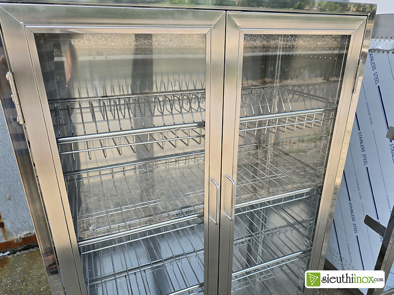 Tủ inox đựng bát đĩa cánh kính kt 80x42cm