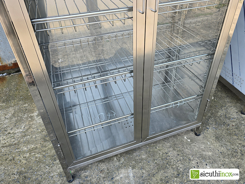 Tủ inox đựng bát đĩa cánh kính kt 80x42cm