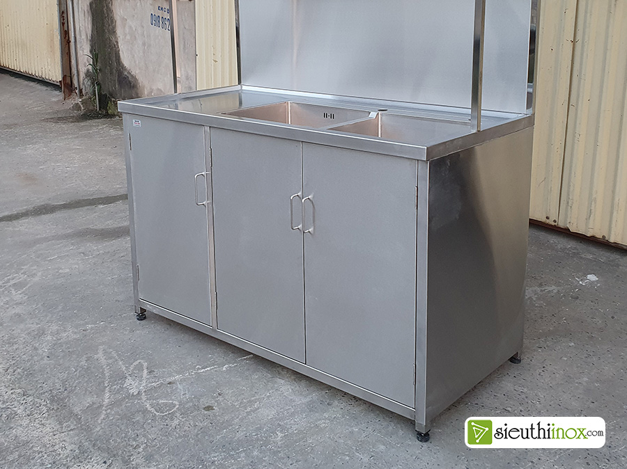 tủ inox có chậu rửa và chạn bát trên