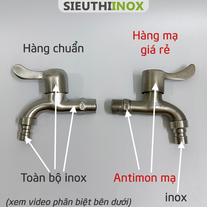 vòi inox 304 và vòi antimon mạ