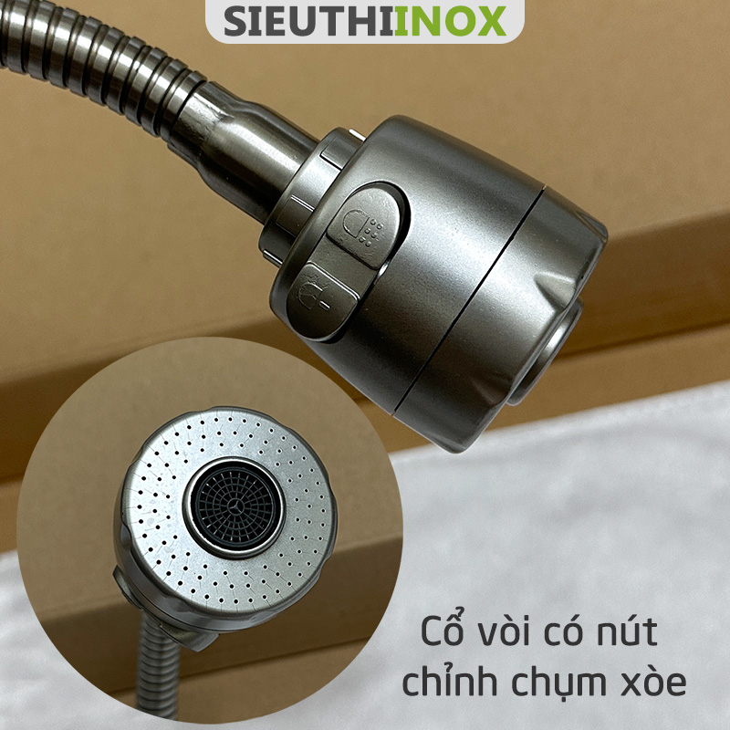 Vòi chậu rửa bát cổ sun mềm cf003, inox 304