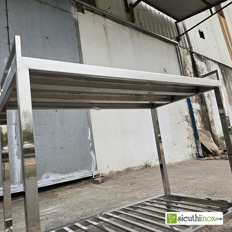 Kệ inox 2 tầng có bánh xe, xe đẩy inox 2 tầng