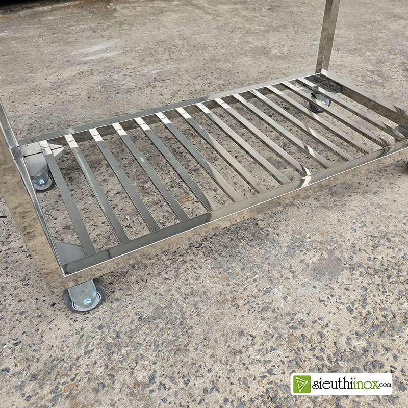 Kệ inox 2 tầng có bánh xe, xe đẩy inox 2 tầng