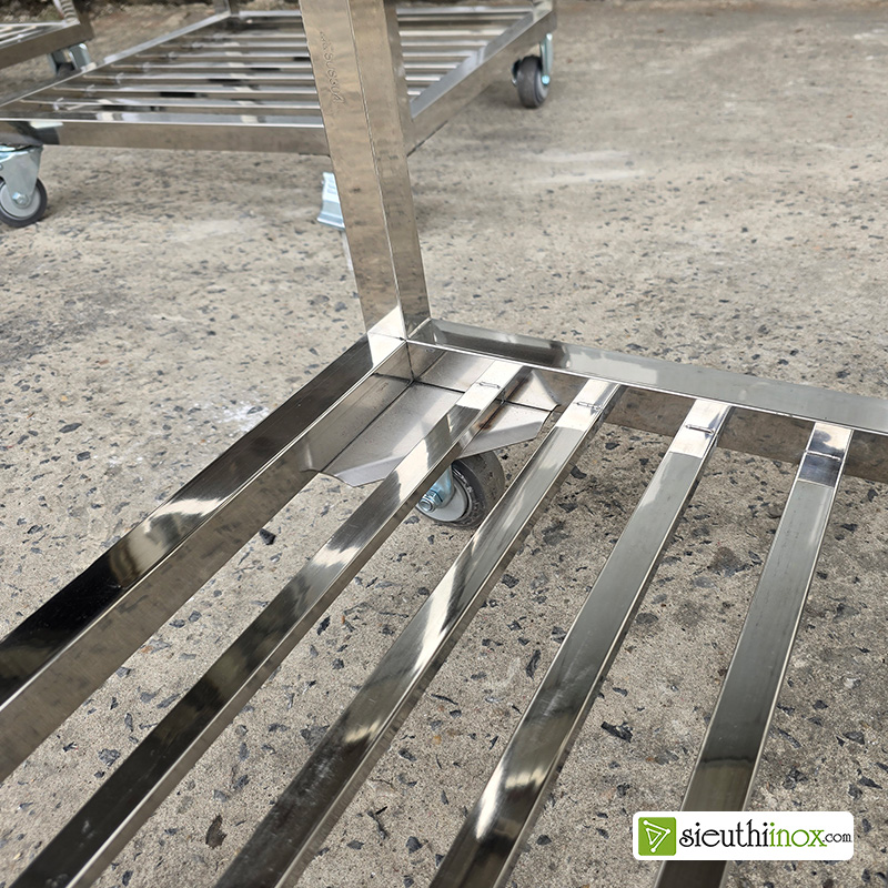 Kệ inox 2 tầng có bánh xe, xe đẩy inox 2 tầng