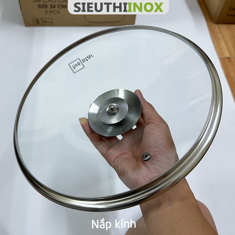 nồi inox 3 đáy 24cm, fivestar, nắp kính