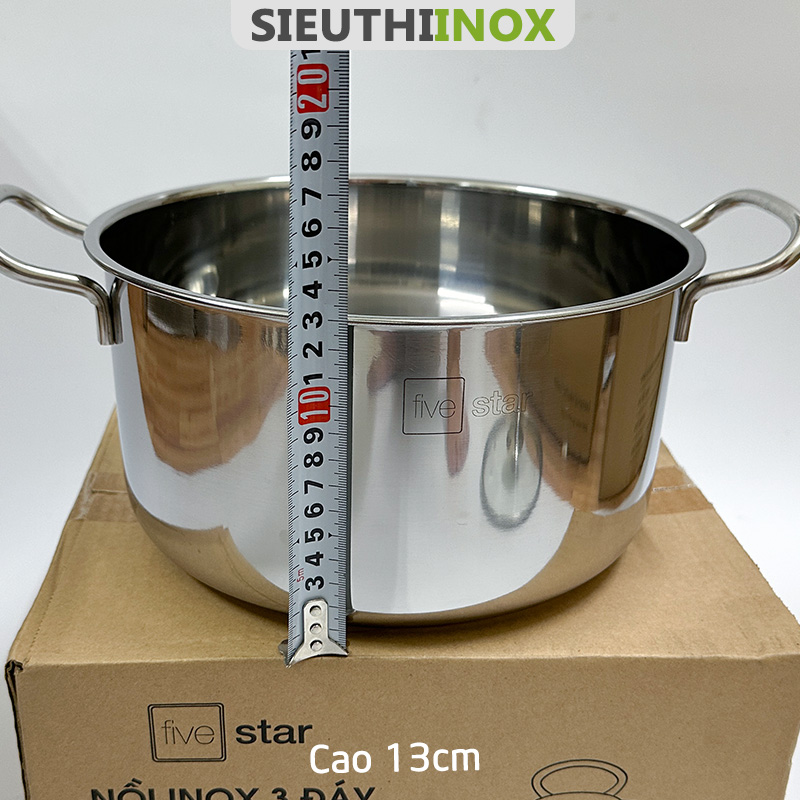 nồi inox 3 đáy 24cm, fivestar, nắp kính