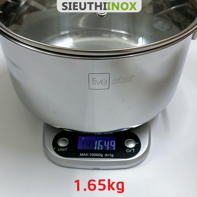 nồi inox 3 đáy 24cm, fivestar, nắp kính